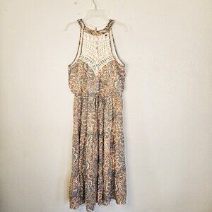 Stella & Julie Gray and Pink Floral Print Boho Maxi Dress Size 8